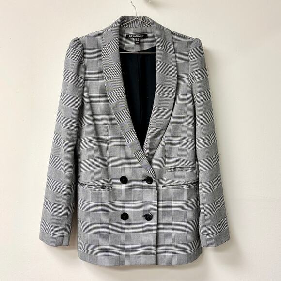Zara TRF Outerwear Houndstooth Shawl Lapel Double-Breasted Blazer Gray Women' S - Picture 1 of 3